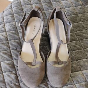 Torrid Gray Suede T-Strap Heels